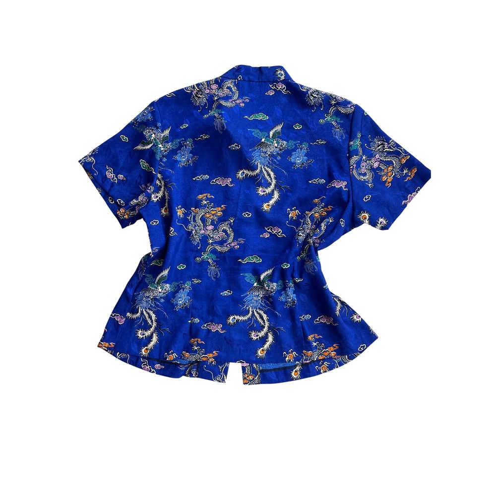VINTAGE‎ Richness Fashion Royal Blue Dragon Phoenix Kimono Style Blouse